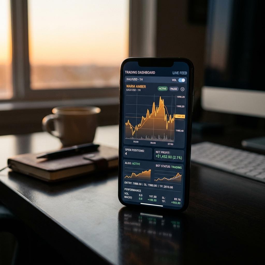 Dashboard di trading cripto Pheira Voltreksc su smartphone
